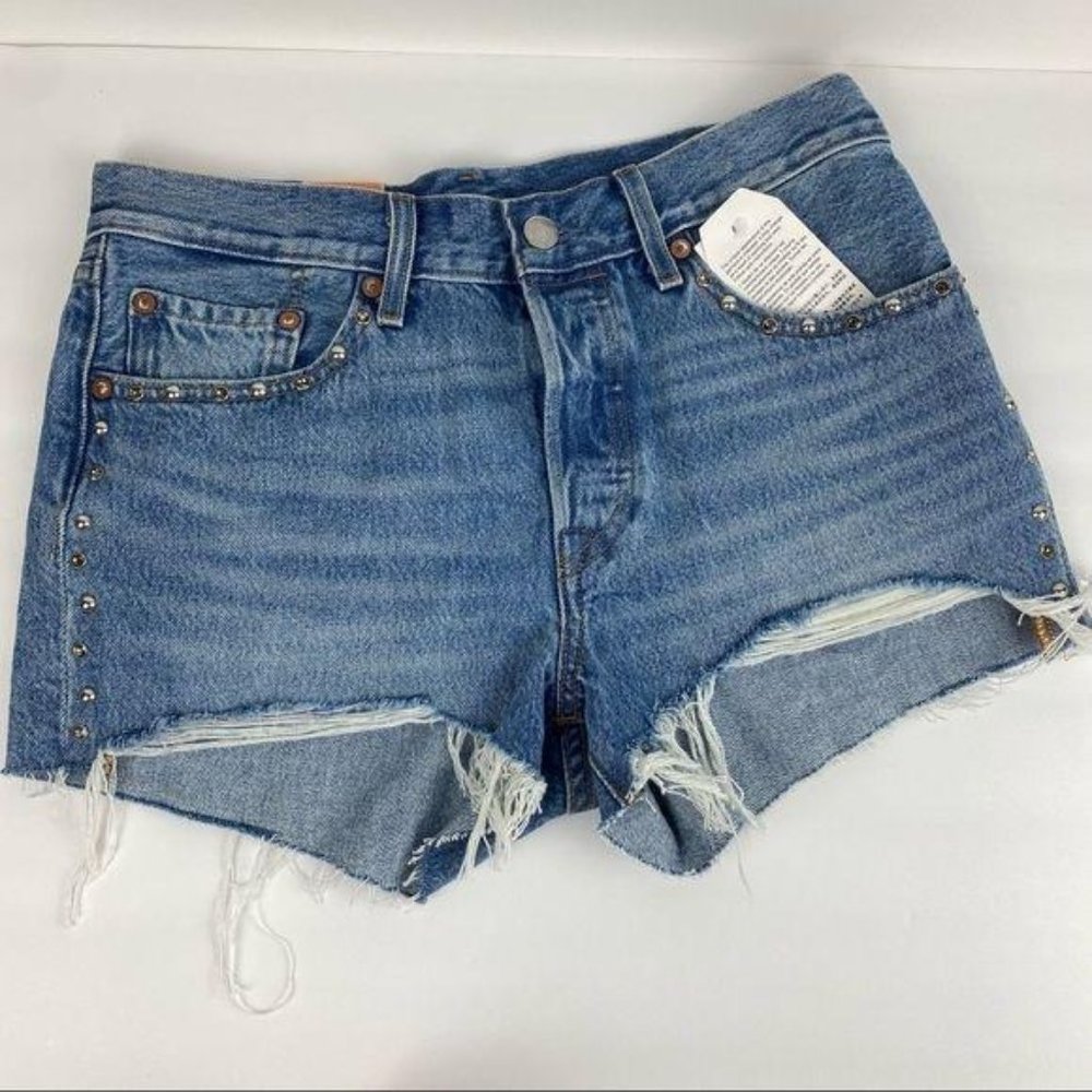 UpCycled *NWT* Levi's Embellished 501 Shorts 27 - Picture 2 of 7